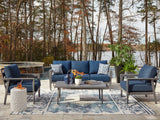 Tampa Furniture Outlet - Ashley Furniture - Gali Outdoor - Sofa/Chairs/Table Set (4/CN) / Gray/Blue - P275-081