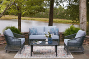 Tampa Furniture Outlet - Ashley Furniture - Bridges Beach Outdoor - Love/Chairs/Table Set (4/CN) / Gray - PCP391-080