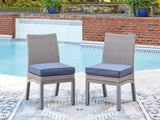Tampa Furniture Outlet - Ashley Furniture - Half Moon Beach Outdoor - Side Chair with Cushion (Set of 2) / Blue/Gray - PCP418-601