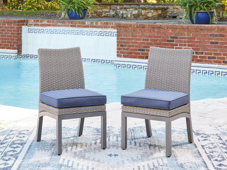 Tampa Furniture Outlet - Ashley Furniture - Half Moon Beach Outdoor - Side Chair with Cushion (Set of 2) / Blue/Gray - PCP418-601