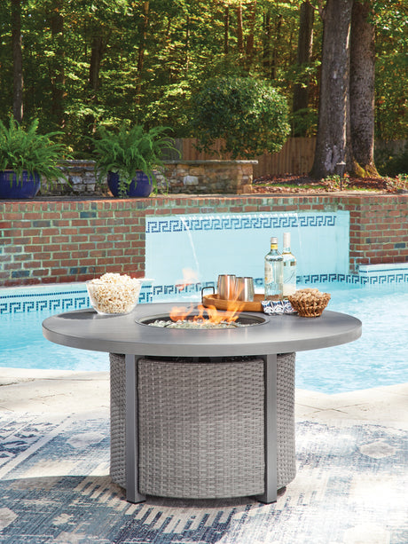 Tampa Furniture Outlet - Ashley Furniture - Half Moon Beach Outdoor - Round Fire Pit Table / Gray - PCP418-776