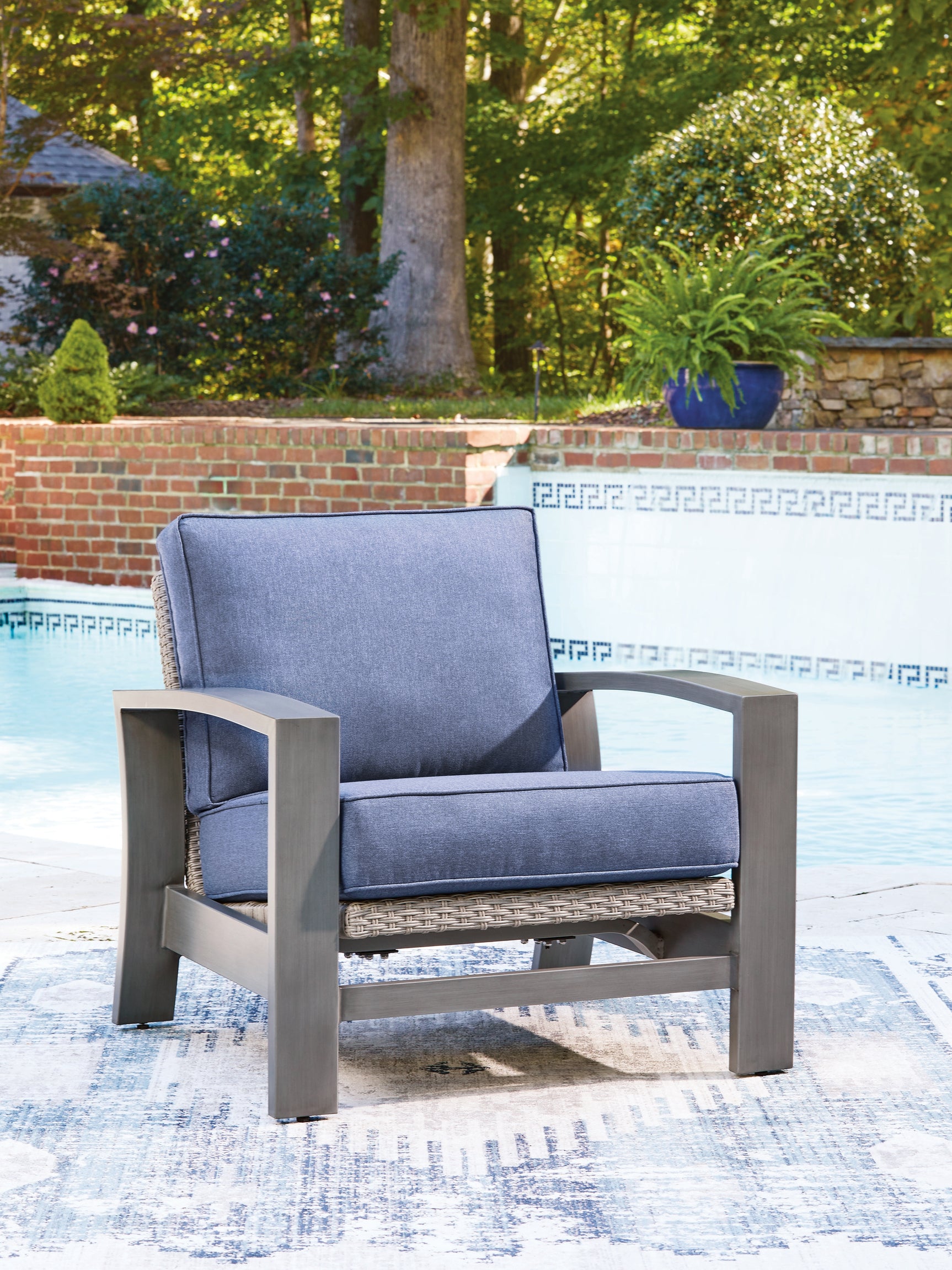 Tampa Furniture Outlet - Ashley Furniture - Half Moon Beach Outdoor - Spring Lounge Chair / Blue/Gray - PCP418-820
