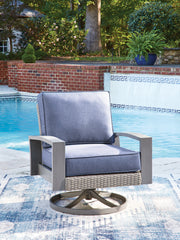 Tampa Furniture Outlet - Ashley Furniture - Half Moon Beach Outdoor - Swivel Lounge w/ Cushion / Blue/Gray - PCP418-821