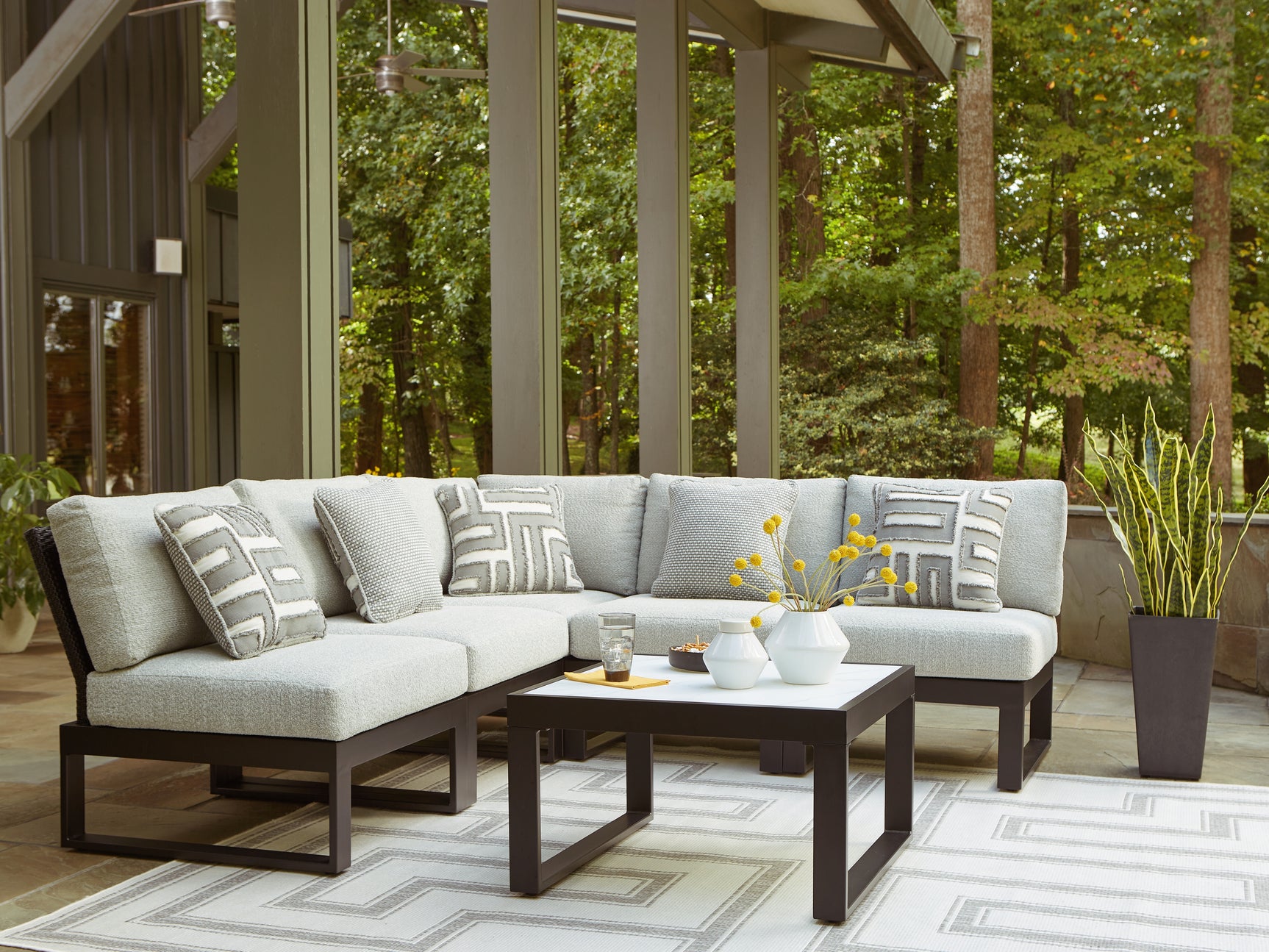 Tampa Furniture Outlet - Ashley Furniture - Beachloft Outdoor - 5-Piece Outdoor Sectional / Black/Gray - P490P2