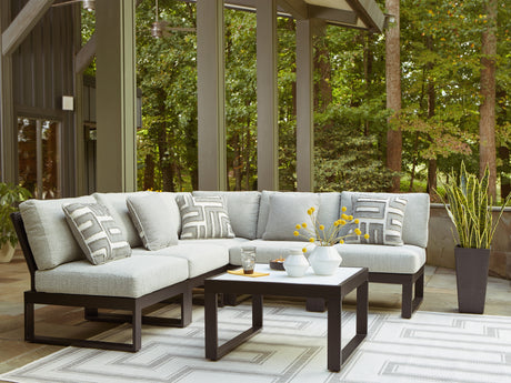 Tampa Furniture Outlet - Ashley Furniture - Beachloft Outdoor - 5-Piece Outdoor Sectional / Black/Gray - P490P2