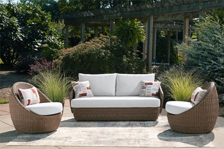 Tampa Furniture Outlet - Ashley Furniture - Double Point Outdoor - Love/Swivel Chairs Set (3/CN) / Beige - PCP503-070
