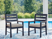 Tampa Furniture Outlet - Ashley Furniture - East Beach Outdoor - Arm Chair With Cushion (Set of 2) / Navy Blue/Driftwood - PCP587-601A
