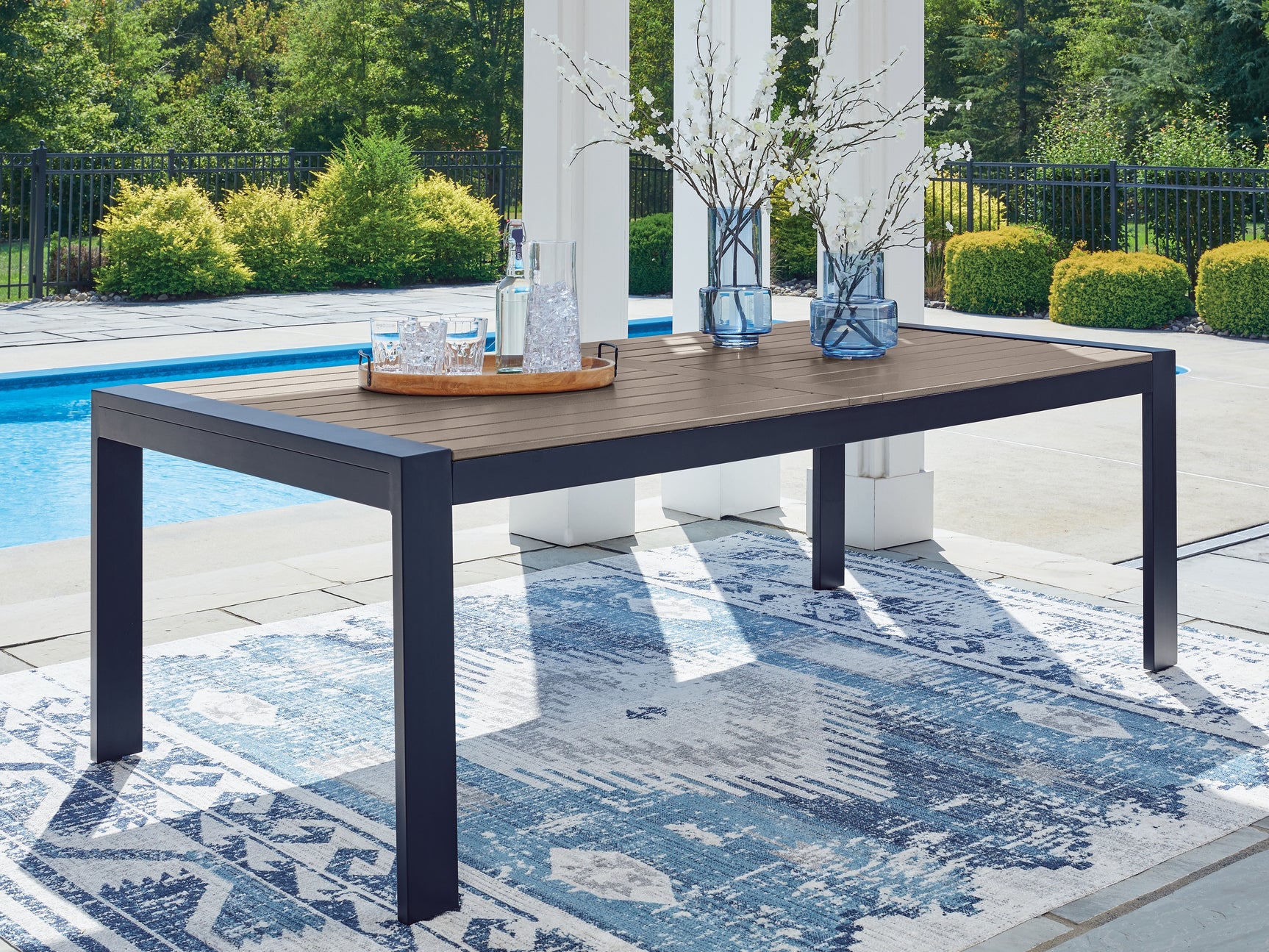 Tampa Furniture Outlet - Ashley Furniture - East Beach Outdoor - RECT Dining Table w/UMB OPT / Navy Blue/Driftwood - PCP587-625