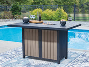 Tampa Furniture Outlet - Ashley Furniture - East Beach Outdoor - RECT Bar Table w/Fire Pit / Navy Blue/Driftwood - PCP587-665