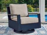 Tampa Furniture Outlet - Ashley Furniture - East Beach Outdoor - Swivel Glider Chair w/Cushion / Navy Blue/Driftwood - PCP587-821