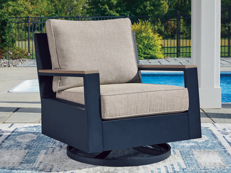 Tampa Furniture Outlet - Ashley Furniture - East Beach Outdoor - Swivel Glider Chair w/Cushion / Navy Blue/Driftwood - PCP587-821