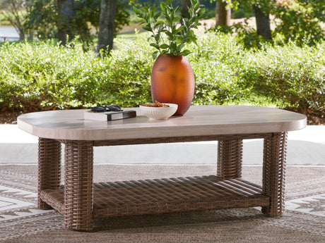 Tampa Furniture Outlet - Ashley Furniture - Dolan Creek Outdoor - Rectangular Cocktail Table / Beige/Brown - PCP610-701