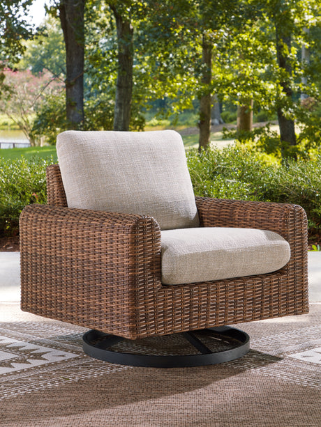 Tampa Furniture Outlet - Ashley Furniture - Dolan Creek Outdoor - Swivel Lounge w/ Cushion / Gray/Brown - PCP610-821