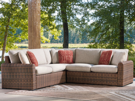 Tampa Furniture Outlet - Ashley Furniture - Dolan Creek Outdoor - 3-Piece Outdoor Sectional / Beige/Brown - PCP610P1