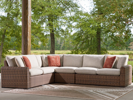 Tampa Furniture Outlet - Ashley Furniture - Dolan Creek Outdoor - 4-Piece Outdoor Sectional / Beige/Brown - PCP610P2