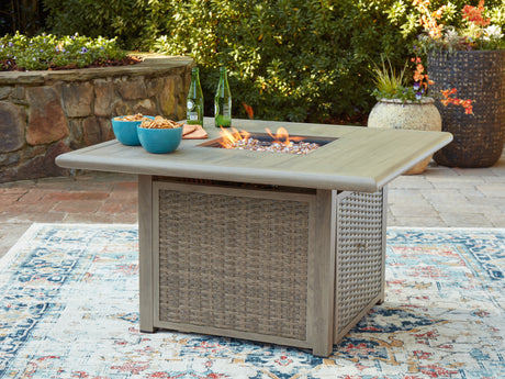 Tampa Furniture Outlet - Ashley Furniture - Cliff Trails Outdoor - Square Fire Pit Table / Beige - PCP690-772