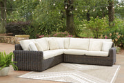 Tampa Furniture Outlet - Ashley Furniture - Kimora Outdoor - 3-Piece Outdoor Sectional / Beige/Dark Brown - P711P1