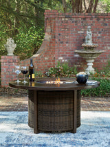 Tampa Furniture Outlet - Ashley Furniture - Monterey Point Outdoor - Round Fire Pit Table / Dark Brown - PCP760-776