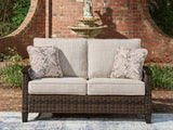 Tampa Furniture Outlet - Ashley Furniture - Monterey Point Outdoor - Loveseat w/Cushion / Dark Brown - PCP760-835