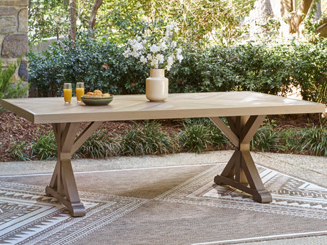 Tampa Furniture Outlet - Ashley Furniture - Laguna Heights Outdoor - RECT Dining Table w/UMB OPT / Beige - PCP790-625