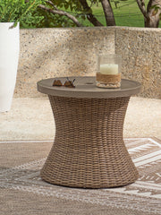 Tampa Furniture Outlet - Ashley Furniture - Laguna Heights Outdoor - Round End Table w/UMB OPT / Beige - PCP790-706