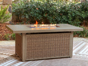 Tampa Furniture Outlet - Ashley Furniture - Laguna Heights Outdoor - Rectangular Fire Pit Table / Beige - PCP790-773