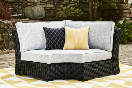 Tampa Furniture Outlet - Ashley Furniture - Beachcroft Outdoor - Curved Corner Chair w/Cushion / Black/Light Gray - P792-851