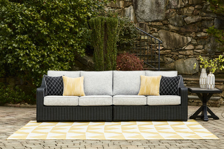Tampa Furniture Outlet - Ashley Furniture - Beachcroft Outdoor - RAF/LAF Loveseat w/CUSH (Set of 2) / Black/Light Gray - P792-854