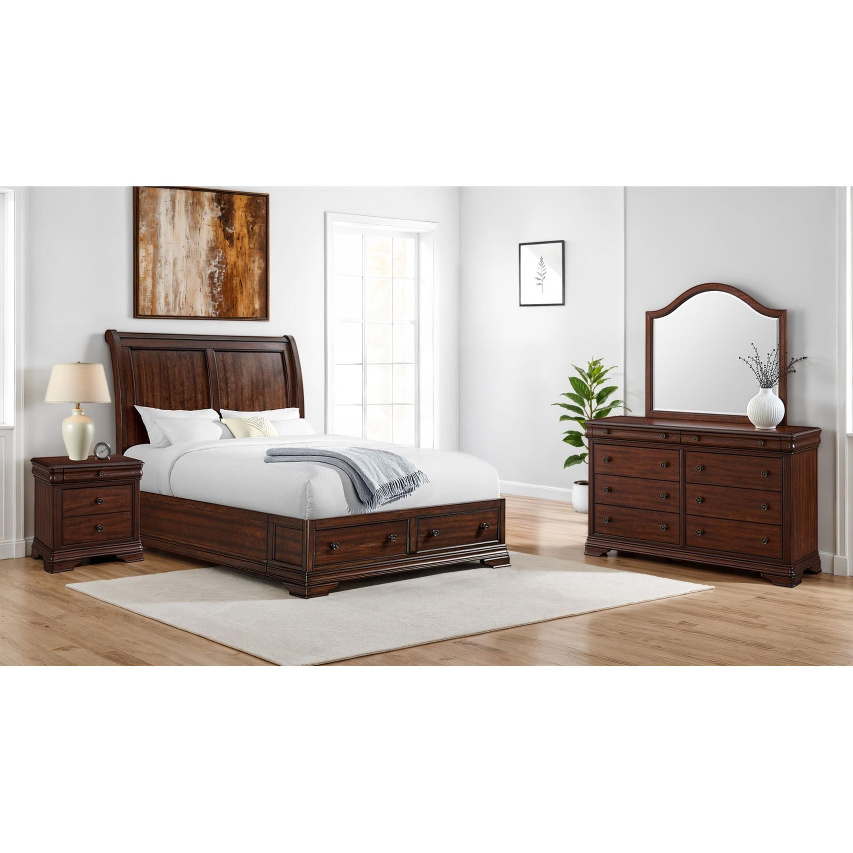 Phillipe 3-Drawer Nightstand With USB in Cherry - Tampa Furniture Outlet