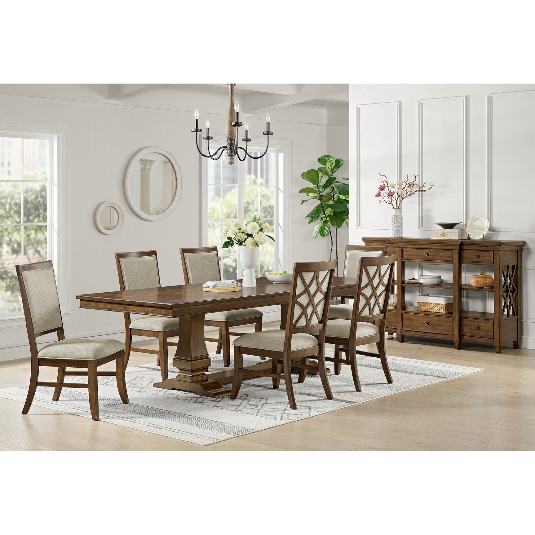 Phillipe Dining Side Chair with Grey Fabric in Cherry (2 Per Carton) - Tampa Furniture Outlet