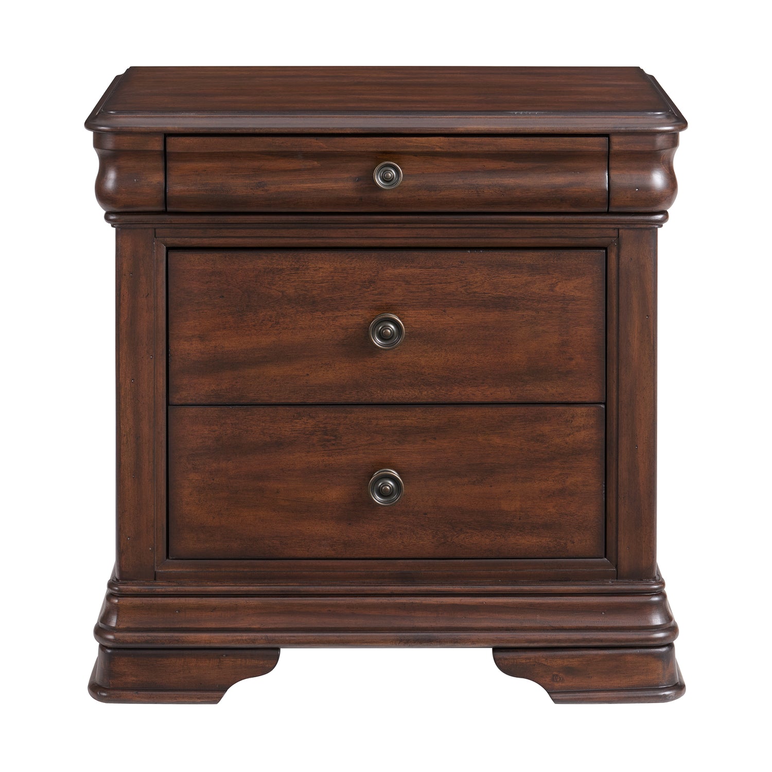 Phillipe 3-Drawer Nightstand With USB in Cherry - Tampa Furniture Outlet
