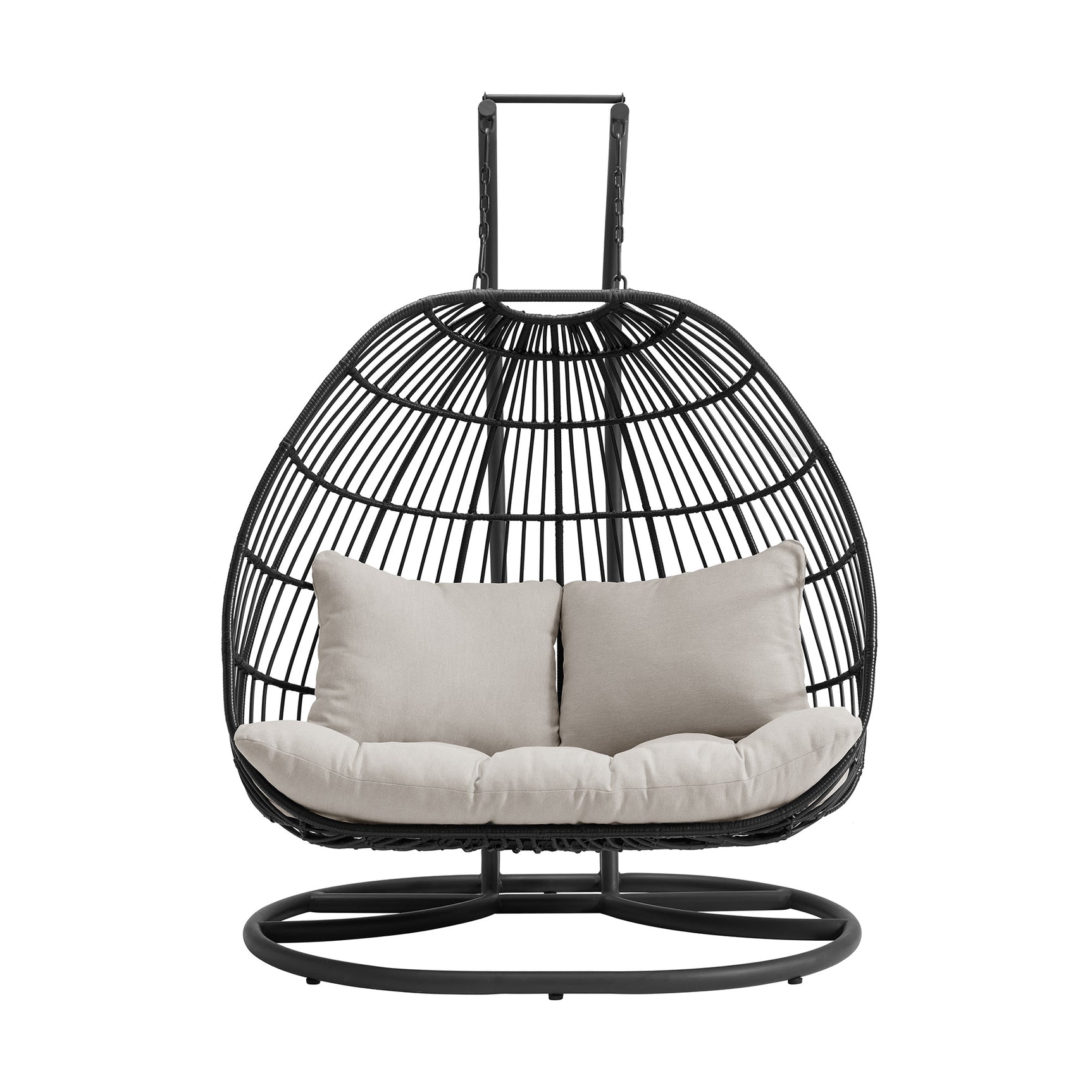 Playa Double Swing Egg Chair Complete - Dark Grey and Olefin Beige - Tampa Furniture Outlet