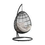 Playa Swing Egg Chair with Base and Pillar - Dark Grey and Olefin Beige - Tampa Furniture Outlet
