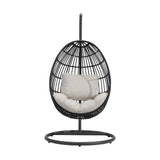 Playa Swing Egg Chair with Base and Pillar - Dark Grey and Olefin Beige - Tampa Furniture Outlet