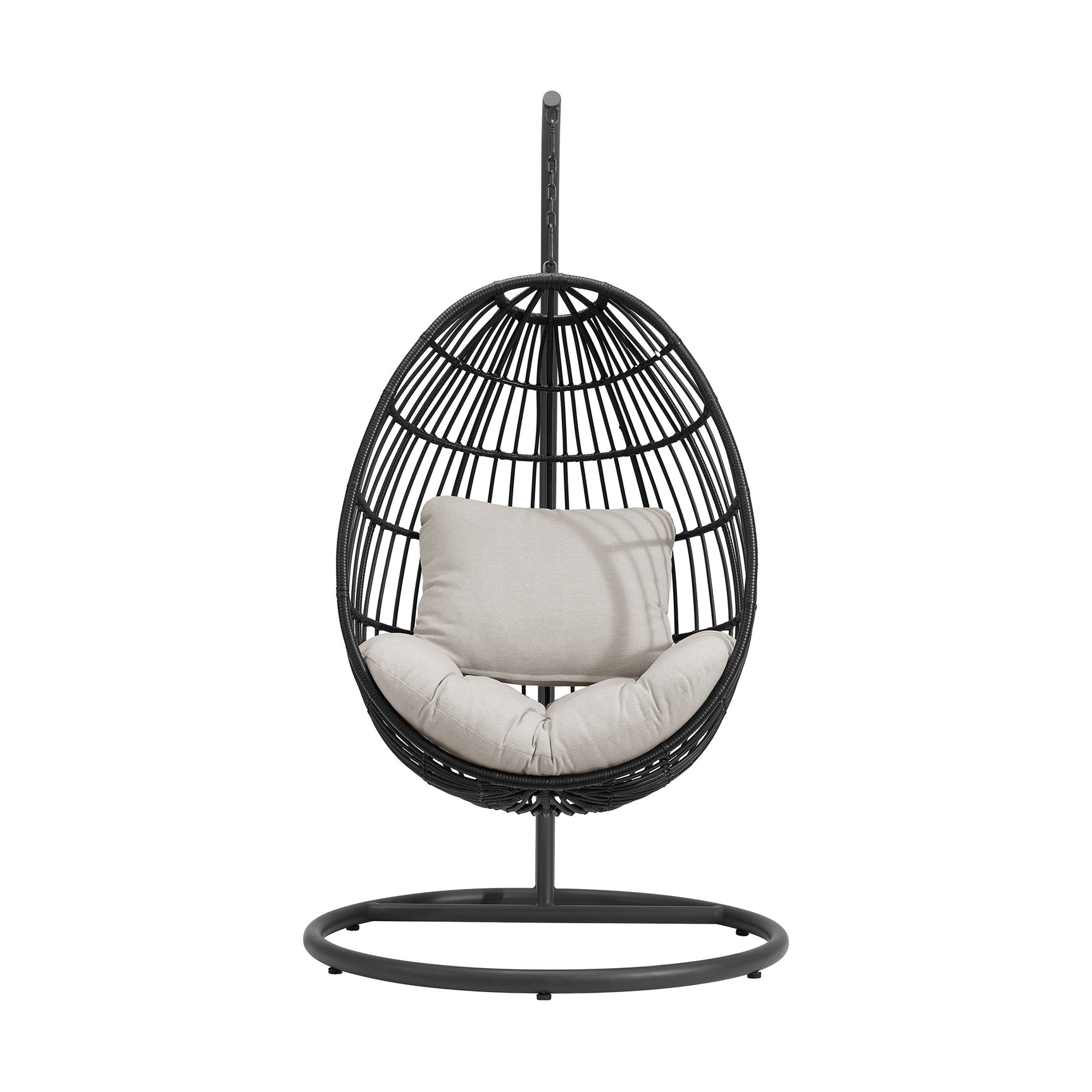 Playa Swing Egg Chair with Base and Pillar - Dark Grey and Olefin Beige - Tampa Furniture Outlet