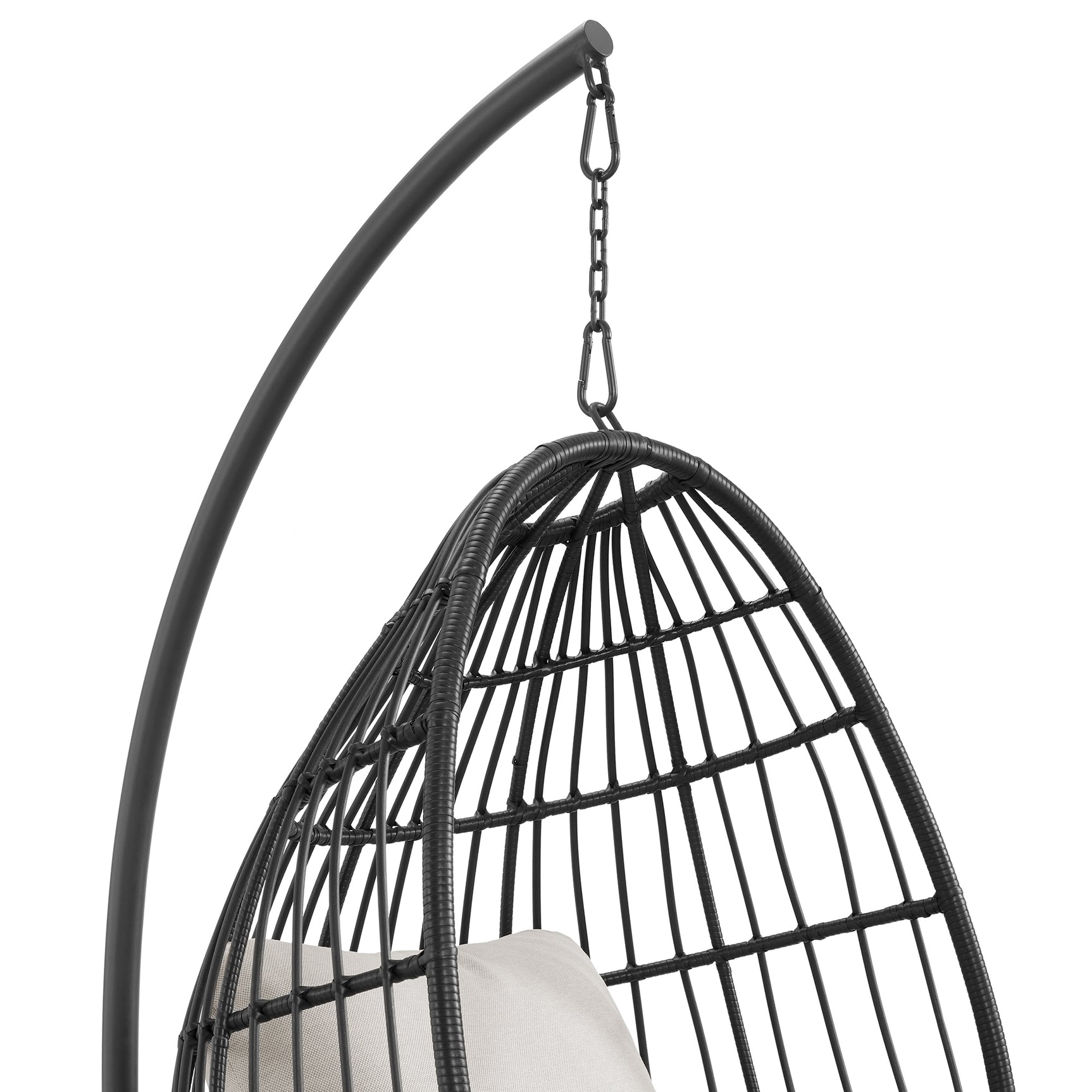Playa Swing Egg Chair with Base and Pillar - Dark Grey and Olefin Beige - Tampa Furniture Outlet