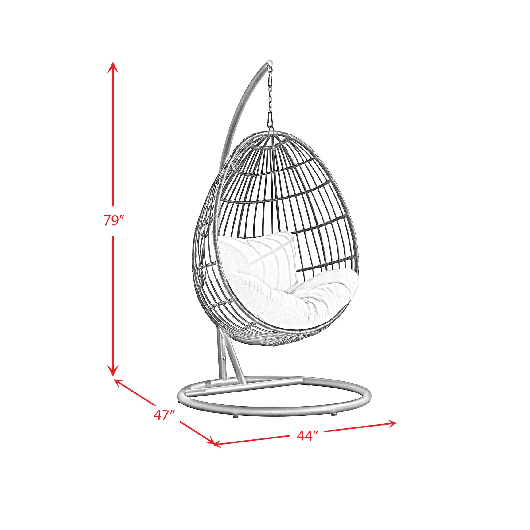 Playa Swing Egg Chair with Base and Pillar - Dark Grey and Olefin Beige - Tampa Furniture Outlet