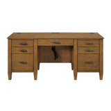 Portico Double Pedestal Desk with Power/USB in Brown Oak - Tampa Furniture Outlet