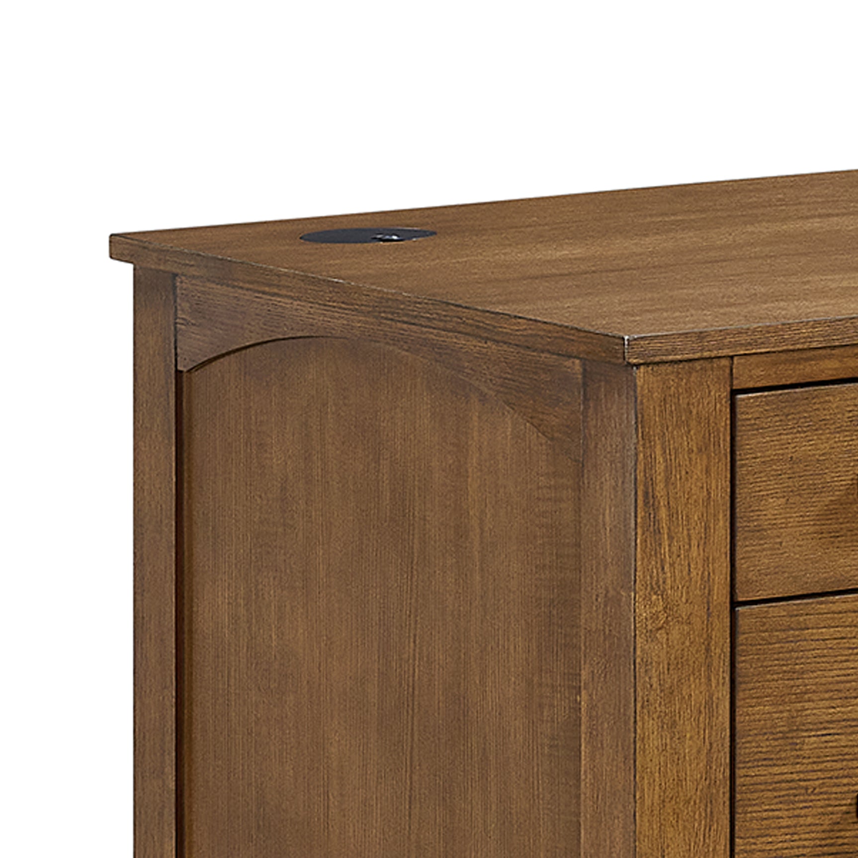 Portico Half Pedestal Desk with Power/USB in Brown Oak - Tampa Furniture Outlet