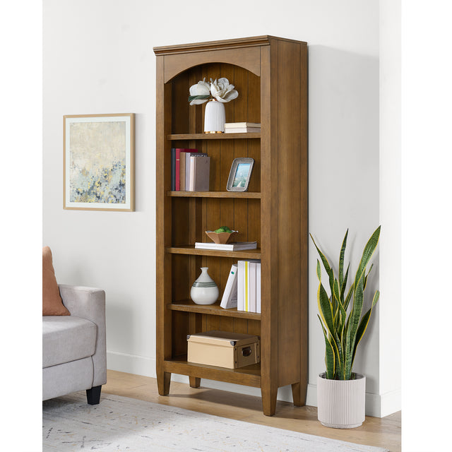 Portico Open Bookcase in Brown Oak – SKU H-15970-6-BC1 | Elements