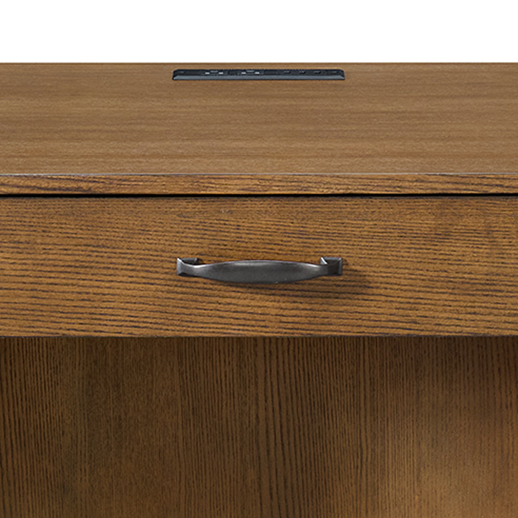 Portico Double Pedestal Desk with Power/USB in Brown Oak - Tampa Furniture Outlet