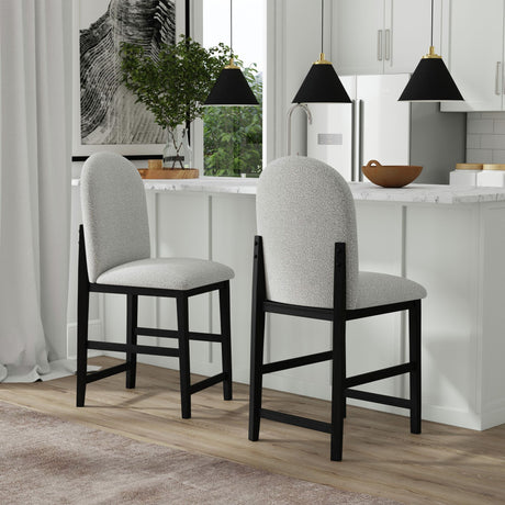 Portland Round Back Barstool with Grey Fabric in Black (2 Per Carton) – SKU D-1710-8-BST2 | Elements