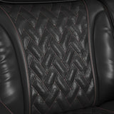 Prime Time P3 Loveseat with LED, wireless charger pocket, and Console in Jett Black with Red Stitching - Tampa Furniture Outlet