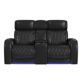 Prime Time P3 Loveseat with LED, wireless charger pocket, and Console in Jett Black with Red Stitching - Tampa Furniture Outlet