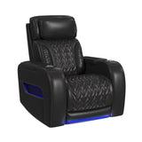 Prime Time P3 Recliner with LED and wireless charger pocket in Jett Black with Red Stitching - Tampa Furniture Outlet