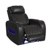 Prime Time P3 Recliner with LED and wireless charger pocket in Jett Black with Red Stitching - Tampa Furniture Outlet