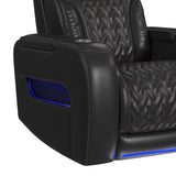 Prime Time P3 Recliner with LED and wireless charger pocket in Jett Black with Red Stitching - Tampa Furniture Outlet