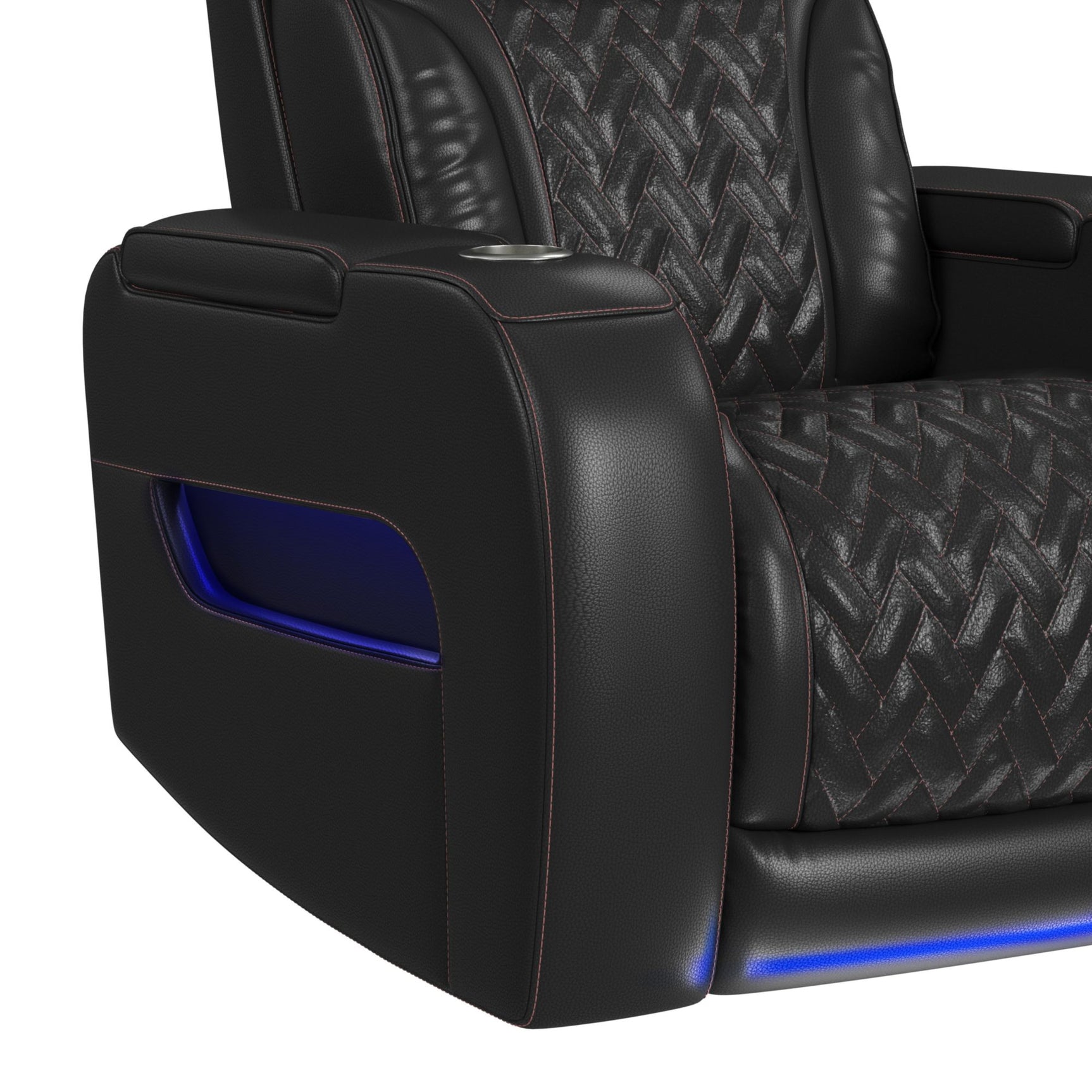 Prime Time P3 Recliner with LED and wireless charger pocket in Jett Black with Red Stitching - Tampa Furniture Outlet