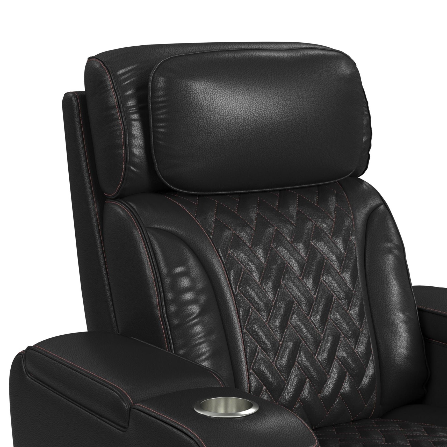 Prime Time P3 Recliner with LED and wireless charger pocket in Jett Black with Red Stitching - Tampa Furniture Outlet