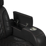 Prime Time P3 Sofa with I Table, reading light, heat, massage, LED, and speaker in Jett Black with Red Stitching - Tampa Furniture Outlet